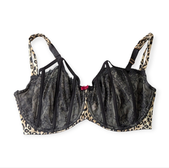 Cacique Leopard Lace boned Balconette Bra Caged 42F - Picture 1 of 16